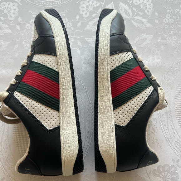 Gucci Men Screeners Leather Black and White Trainers NWB Size 5 (Women’s 8.5) - Picture 12 of 16